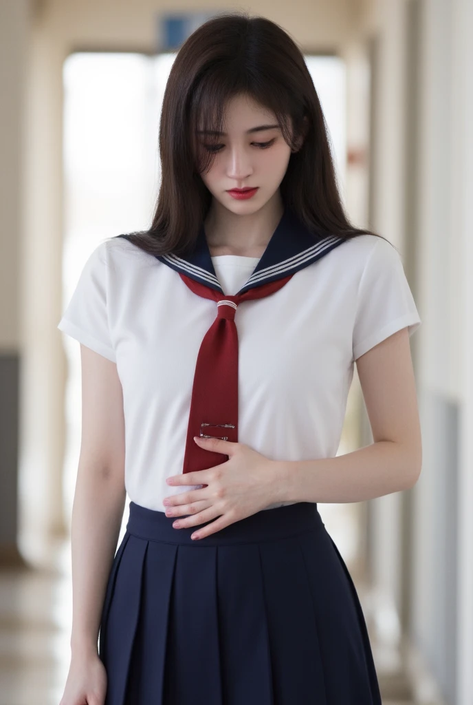 top-quality, masterpiece, 8K, 超A high resolution, (Photorealsitic:1.4), 1girl in、beautiful countenance、symmetrical eye、Colossal tits、Perfect body proportion、Stewardess uniform、frills skirt、Look at viewers、(Inside the plane:1.2)、front-facing view、Shoulder、Angle from below、View from below、Thigh emphasis、underwear,