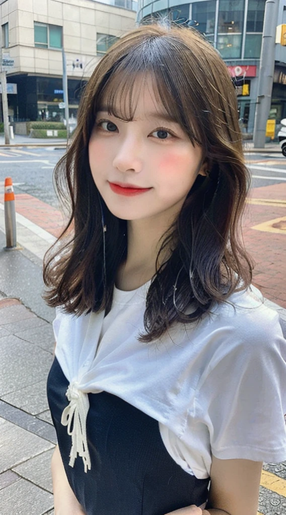 finely, High resolution, high quality、完璧なダイナミックな構figure, beautiful and fine eyes, medium hair, 、natural color lip,Kamimei、Shibuya Ward、20 year old girl、1 person、transparent skin、shining hair、Cafe, 最high quality, figure, super detailed, finely, High resolution, 8K、correct state of the human body、squat、hair flying in the wind、small breasts、camisole、Angle from above、upward glance