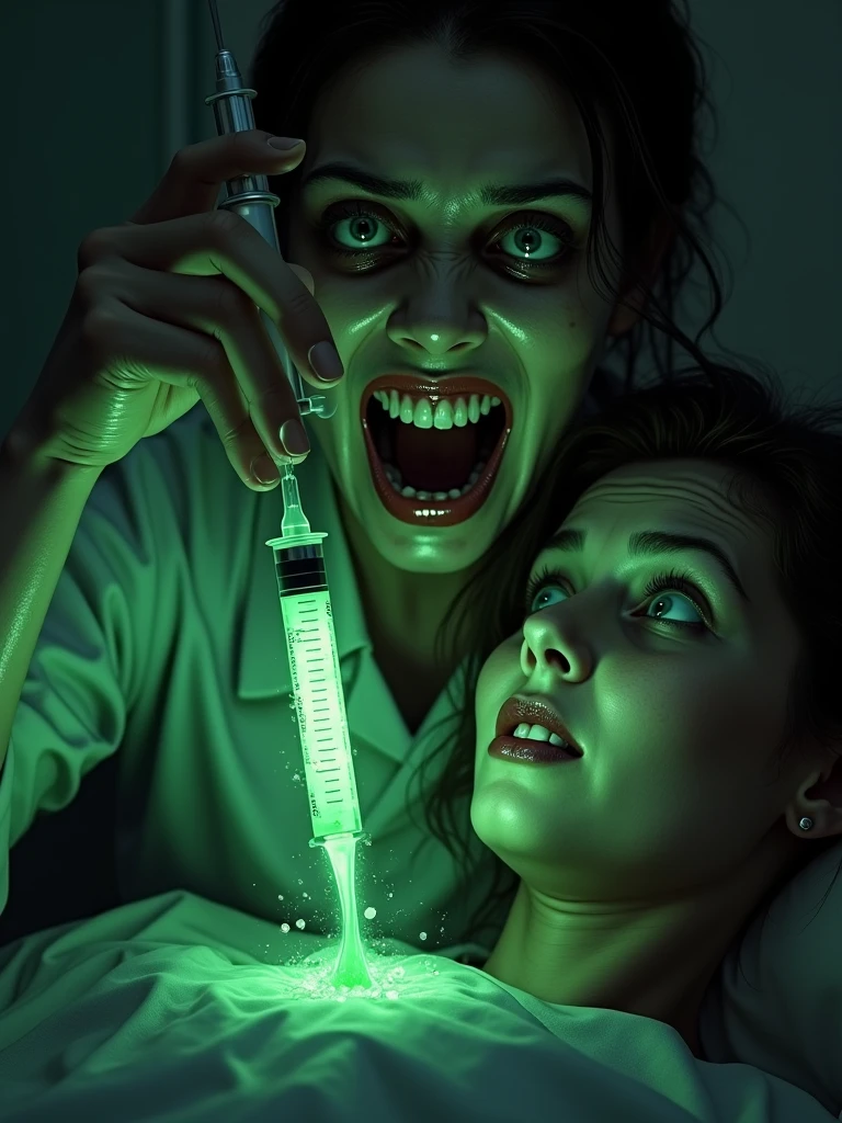 A startled-looking Overly Attached Girlfriend is holding a glowing green potion in their hand surrounded by various bottles and a carved pumpkin in a dimly lit secret laboratory.