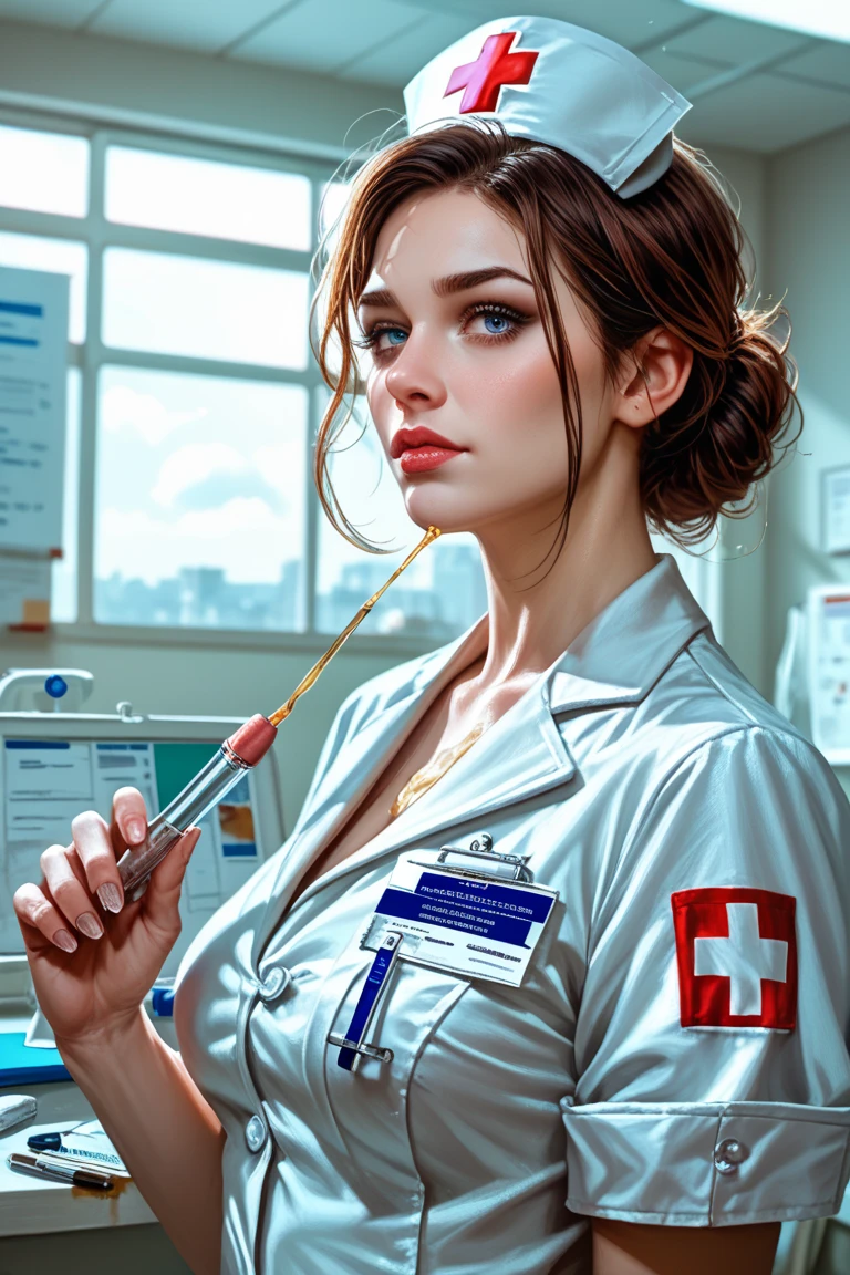 (Artificial Digital Artwork:1.3) of (Ultra detailed:1.3) ((of (A creepy nurse with a pale, emotionless face, and a blood-stained uniform. Hospital whites, blood-stained reds, and eerie glows. Chilling and clinical..:1.3),)),character focus, Natural Lighting, Volumetric Lighting, Volumetric Light, Volumetric, absurdres, high resolution, (8k resolution), 8k, 8kres, 8k res, super resolution, ultra hd, megapixel, Establishing Shot, Deep Focus, Hip Level Shot, Quarter Turn Camera Staging, From Front, From Side,,(by Artist Fred Calleri:1.3),(by Artist Bob Byerley:1.3),(by Artist Dorina Costras:1.3),CGSociety,ArtStation,(Pop Art:1.3)