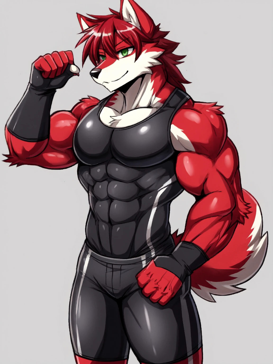 Sexy muscular female sergal, wearing gym clothing