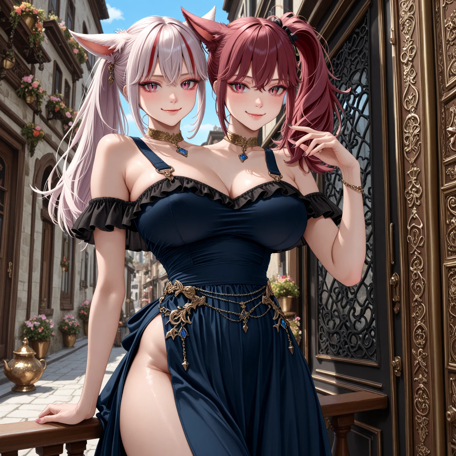 Anime Moe Art Style,Highest quality,High resolution,Anatomically correct,Multiple Girls,Mid-teens,Mr.々Hair style,Super detailed,Big Breasts,Shiny skin,Beautiful Skin,A rich expression,A big smile,high school girl,Gal-style girl,Nipples are visible,shrine,Miko costume,Show off your chest,Poses that accentuate the chest,Sexy pose,Eyes drawn in detail,8K