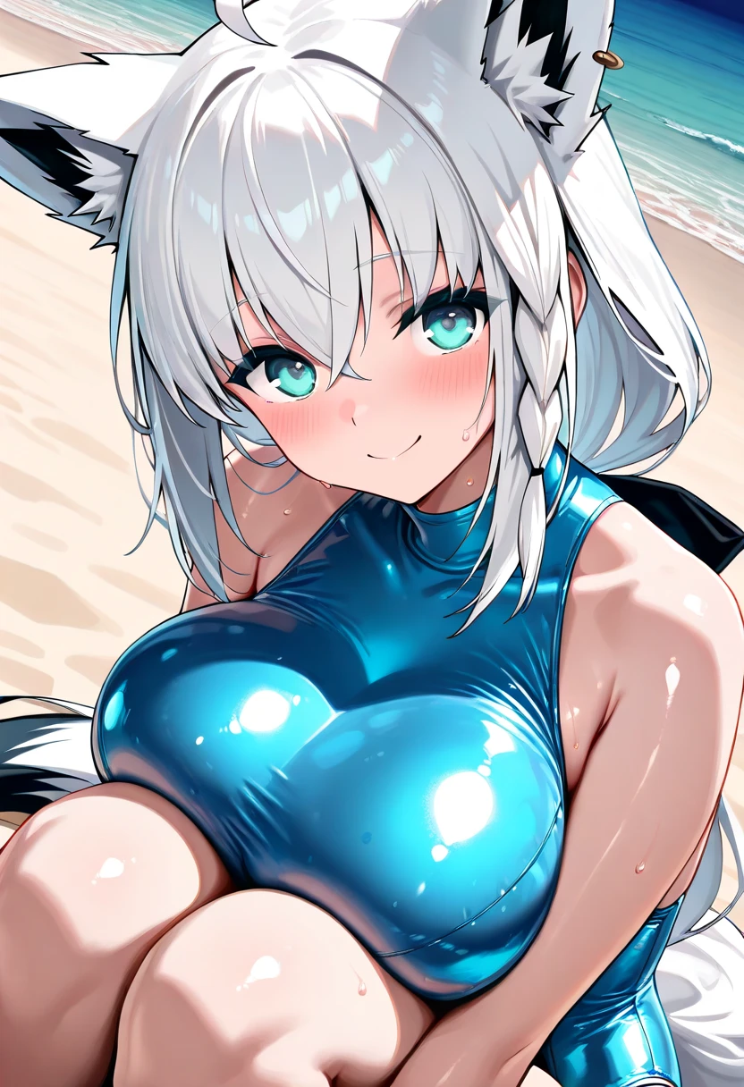 Garota de anime sfw, com cabelo azul posando nu, nsfw, na frente de uma onda, menina sfw adulta sedutora, nsfw, large curvy oppai, Artgerm extremamente detalhado, Melhor Avaliado em Pixiv, anime moe artstyle, menina bonita do cabelo azul, Commission for High Res, estilo artgerm, Tensei Shitara Slime Datta Ken, wallpaper anime blue water, OC Commission