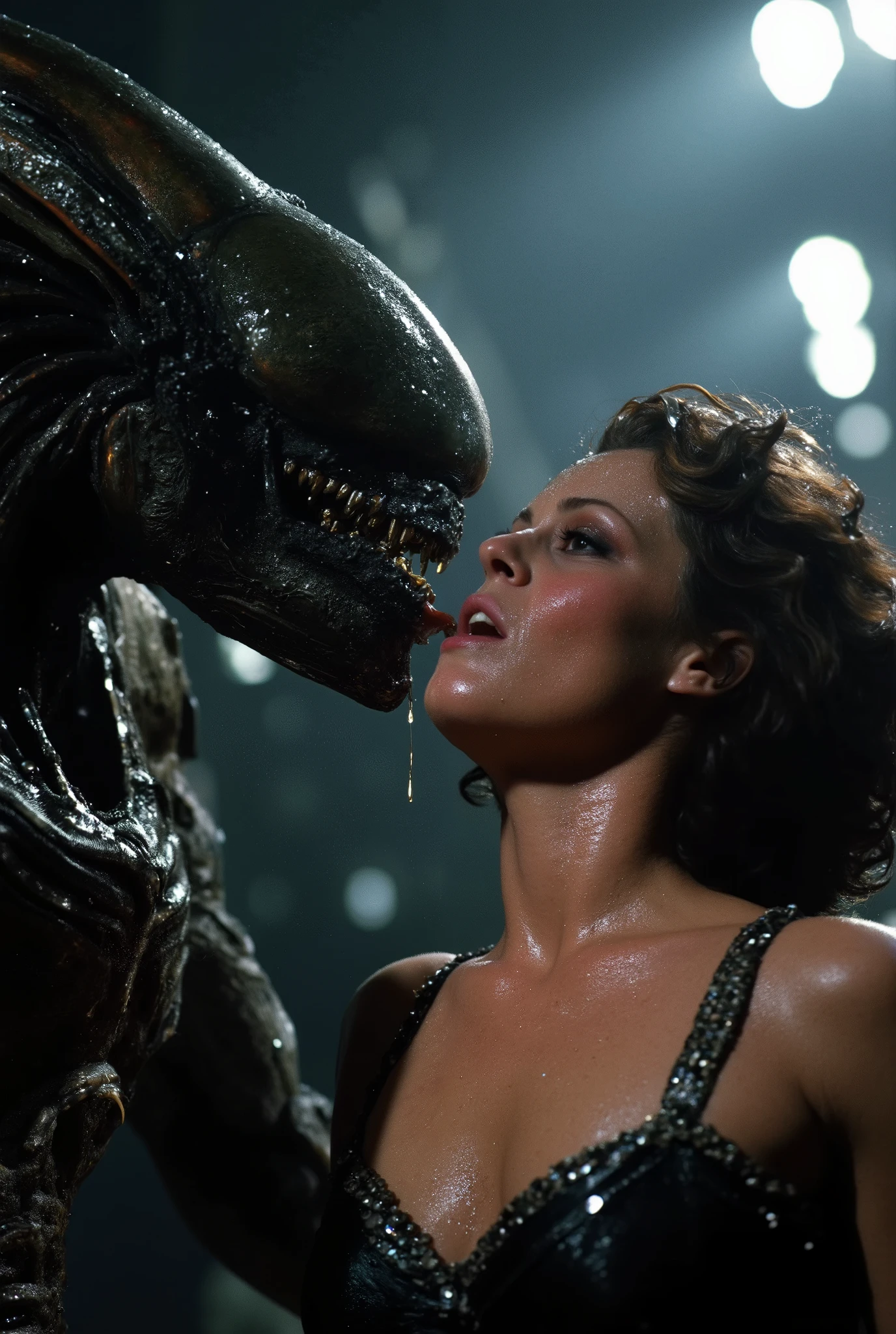 a massive xenomorph dick fuck unconscious Ellen Ripley pussy hard, Ellen Ripley is gunge all over her body and cum on her face