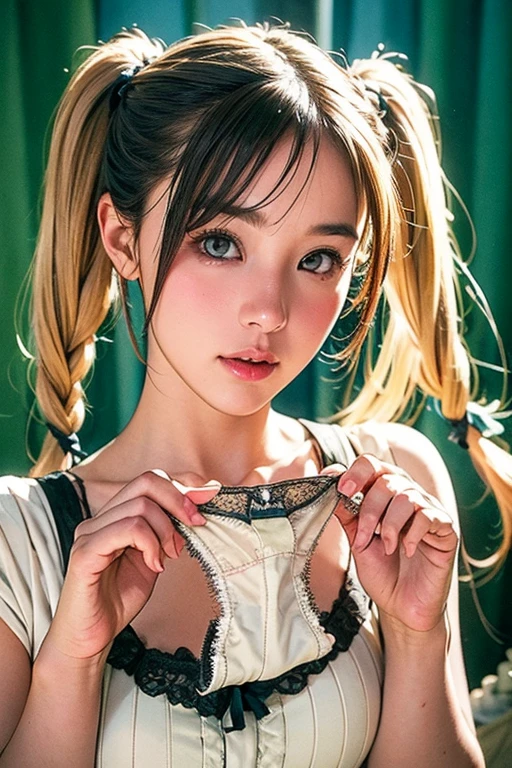 18 years old, girl, ((dynamic poses)), ((nape)),
((flat chest)), detailed nipples, (braid_hair), pigtails, sweat, horny face, blush, shy, pleasured expression, open shirt, ((topless)),
(8k, RAW photo, best quality, ultra high res, photorealistic), masterpiece, taken with Fujifilm X-T3 with 50mm f1.5 lens, ((orange and teal color theme)), key visual, vibrant, highly detailed,
