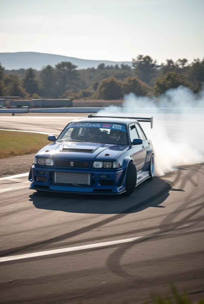 The car drifts on the road