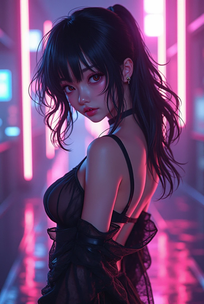 Make a sexy anime character from behind