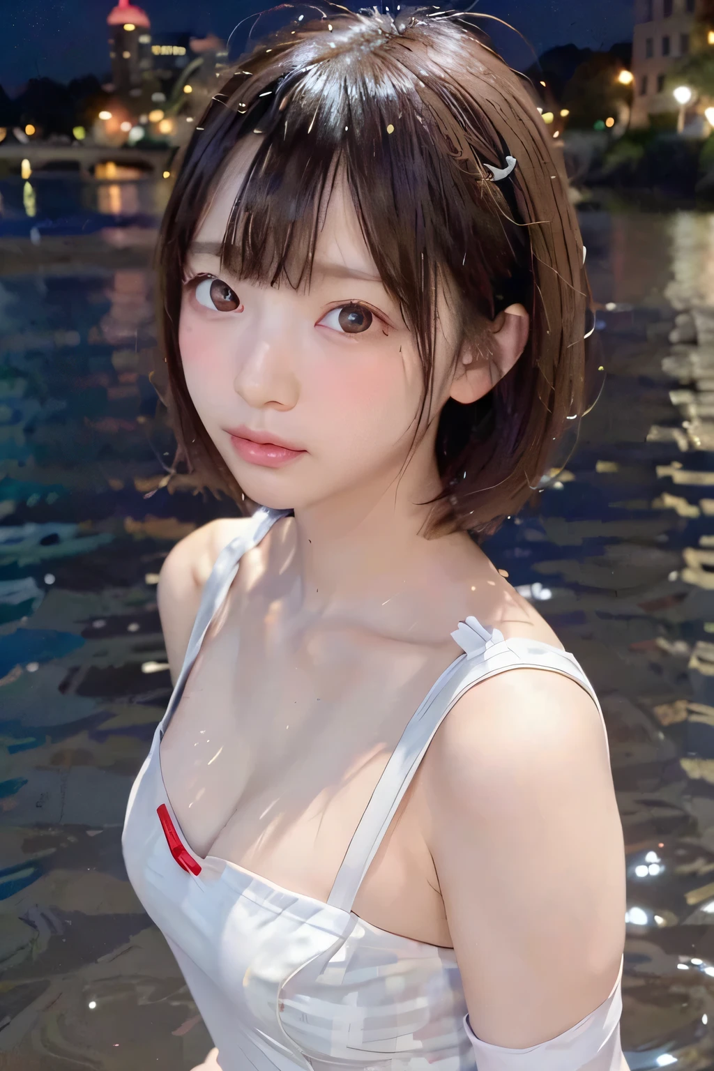 high quality、masterpiece、Super Resolution、beautiful girl、beautiful girl顔、Cute girl face、Poolside at night、Bunny girl、Bunny girlのコスプレをしている、whole body、Famous Japanese actresses、Very beautiful face