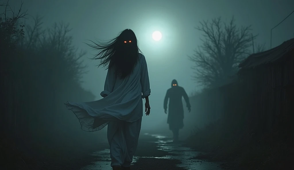arafed woman in white dress running with a man in black mask, scaring, people running in fear, horror dramatic moment, uncanny and scary atmosphere, scary ghost, scary picture, phantom ghosts in the background, scary atmosphere, screaming with fear, horror movie scene, behind her is a scary atmosphere, scary photo, ghost mask, spooked, very scary photo