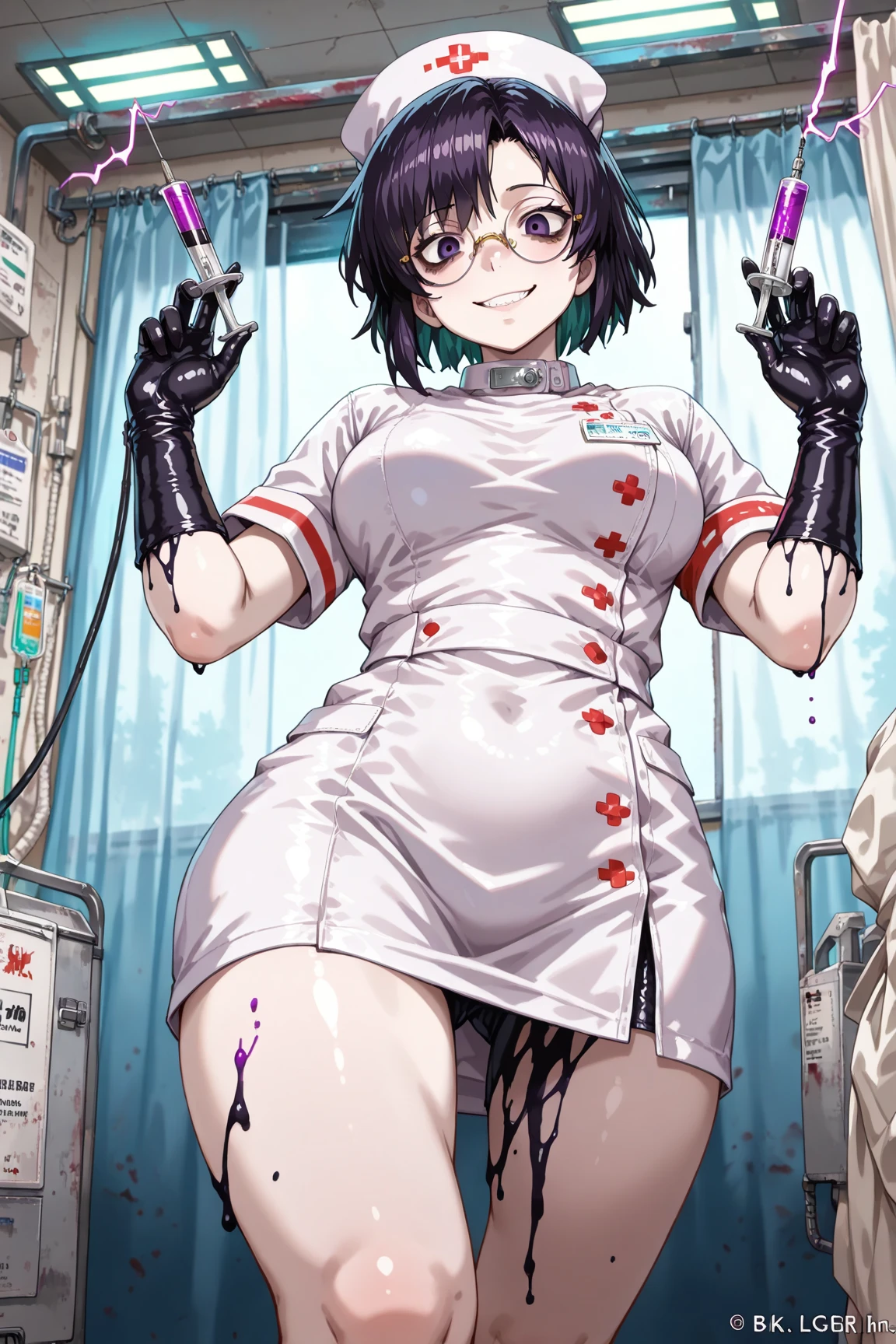 Pee、Milking machine、Sexy Panties、Top view、手でvaginaを開く、Ultra-detailed illustrations、Ultra-precise expression、masterpiece、Highest quality、ultra High resolution、High resolution、Hiromitsu Takeda Style、White background、Simple Background、One girl、solo、(Mash Kyrielight)、light purple hair,short hair,hair over one eyes、Completely naked、White Breath、Sweat、Glowing Skin、shiny skin、smile、pubic hair、vagina、Hands between the crotches、stand、Erect nipples、Big nipples、Breast milk、