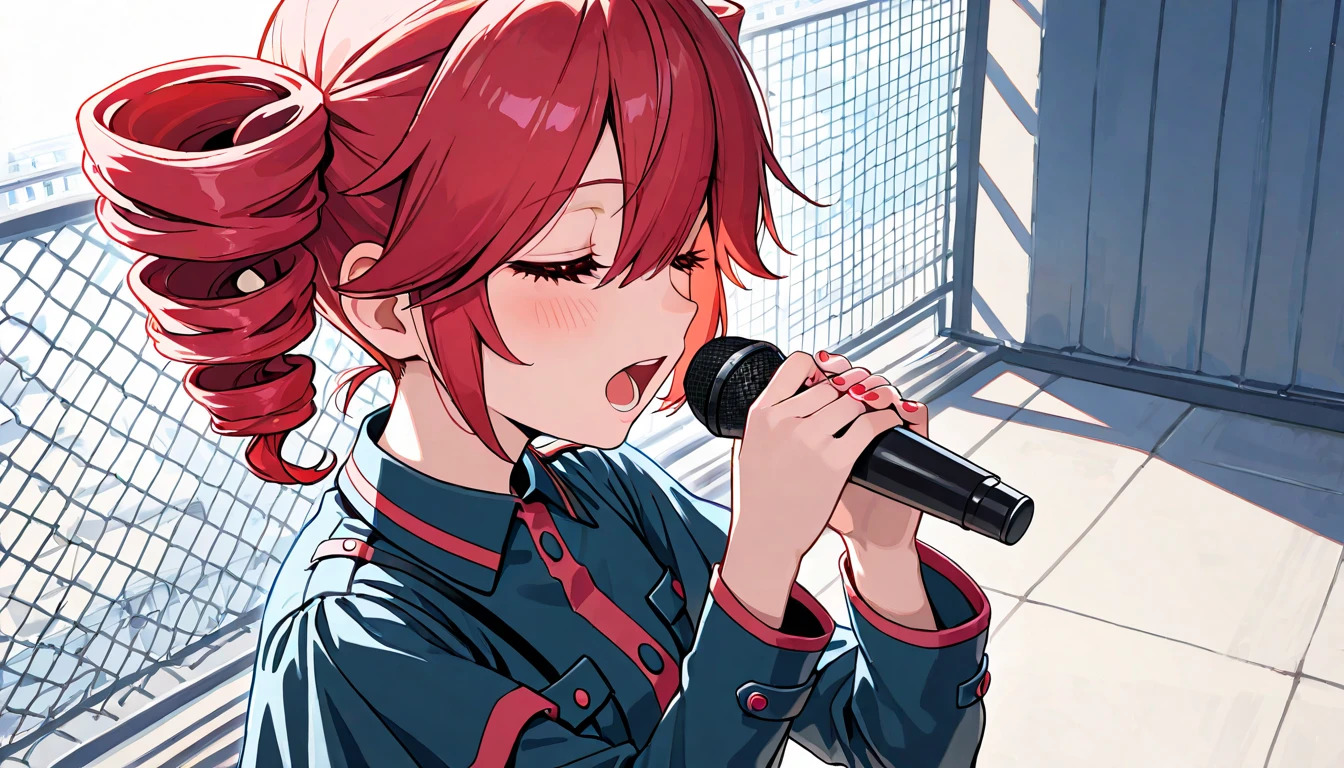 anime characters、boy、red hair、sweat、Singing in nature