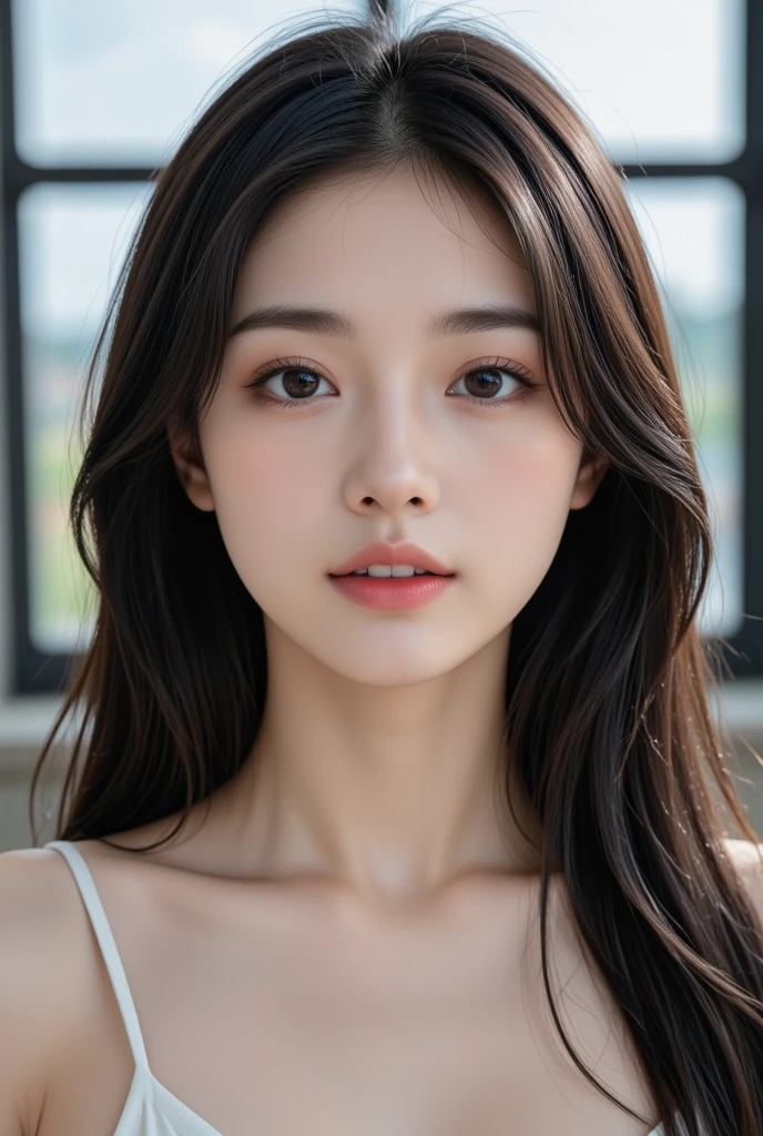8K, Ultra-high resolution, Highest quality, masterpiece, 三分割法によるphotograph,Surreal, photograph, 1 Girl, (16 years old:1.3), pretty girl, Cute face, Beautiful eyes in every detail, 細かくdetailedに,masterpiece,One Girl:1.2, Japan Female Announcer, cowboy shot,Flipped ends,wiping tears,Sports Bra,Bra Top,Looking at the audience、beauty,Long neck、(((Ideal body type))),A cup small breasts :2,、Portraiture:2、Perfect Anatomy、鮮明なdetailed、detailed、Surreal、Light and shadow,Strong light