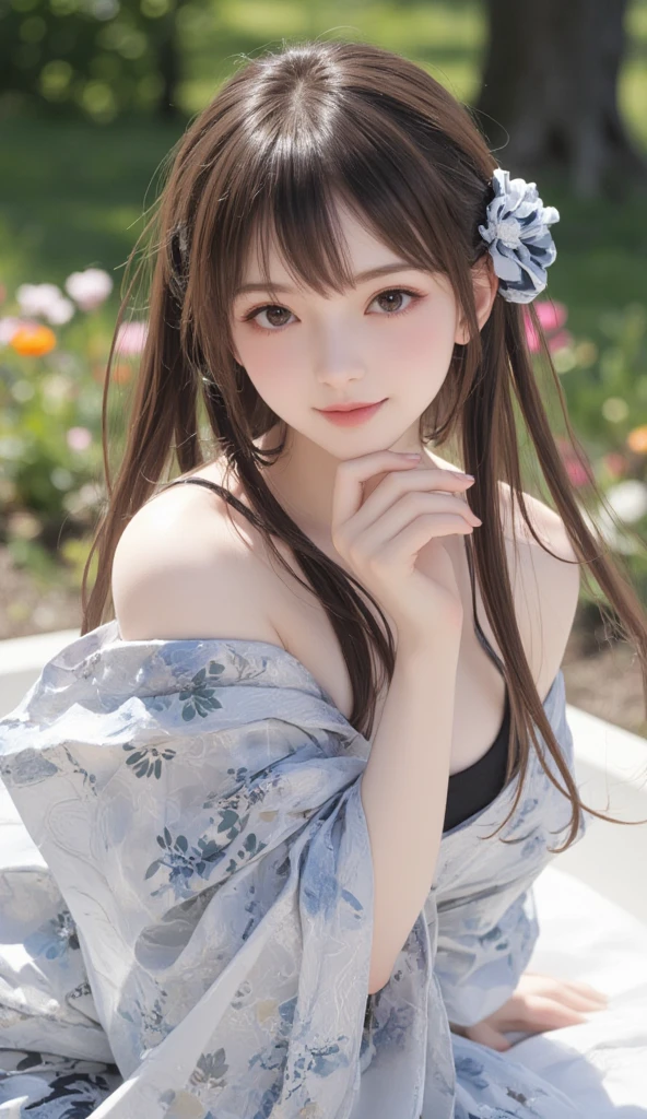((8k、masterpiece、Highest quality、Portrait))、(female、solo、Close-up、Baby Face、slim、thin、Flat Body、Detailed face）、((look back))、Soft Light、(Crazy Long Hair:1.4)、((long braided hair))、((Put flowers in your hair))、(Lots of floral hair ornaments:1.3)、Purple Hair、From behind、View your viewers、dress、bangs、Side Lock、Red eyes、Flower Garden、(Background with a lot of flowers)