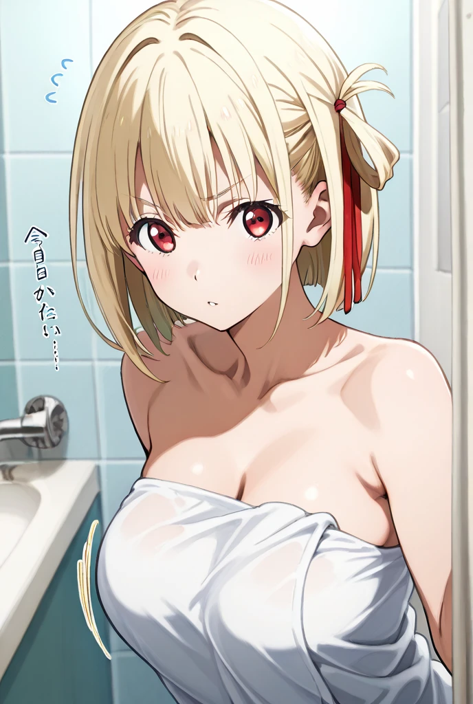BREAK (masterpiece:1.2), best quality, high resolution, unity 8k wallpaper, (illustration:0.8), (beautiful detailed eyes:1.6), extremely detailed face, perfect lighting, extremely detailed CG, (perfect hands, perfect anatomy),onsen,hot springs,night,outdoor,moon,starfall,power_csm
blonde hair, yellow eyes, cross-shaped pupils, symbol-shaped pupils, red horns, sharp teeth,japanese dress,yukata,bathrobe,kimano,cleavege,neckline,choker,lace bra,nipples,from above,in middle of frame.