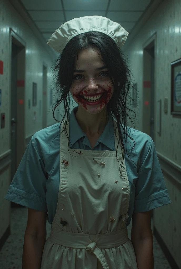Indian beautiful nurse shouting and crying badly with face blood and cloths