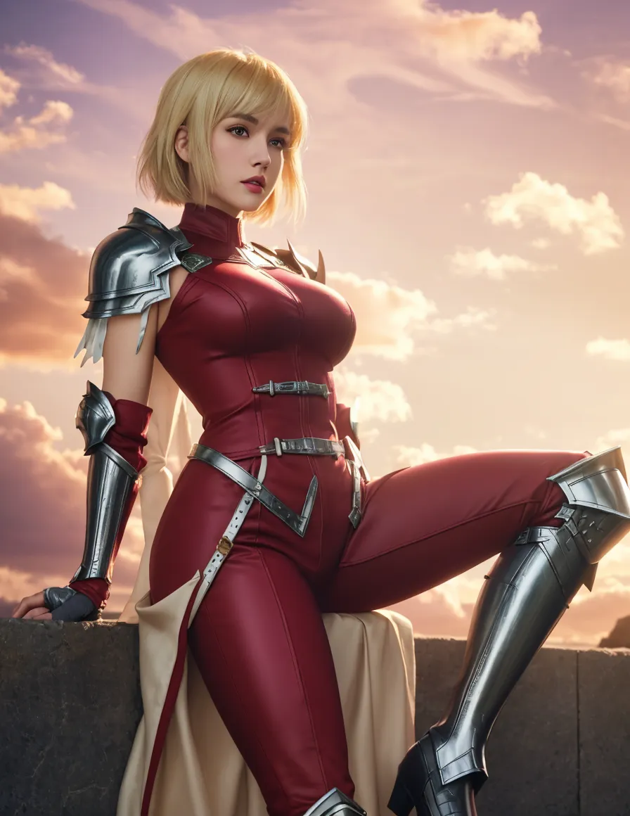 ((最high quality, 8K, masterpiece: 1.3, Ultra HD, high quality, 最high quality, High resolution, realism)) 、(high color saturation:1.0), (highly detailed skin), (最high quality:1.0), (超High resolution:1.0) ,(realistic:1.0), (Super detailed:1.0), (8K, Raw photo:1.1), slender、Slender, muscular body that&#39;s toned like an athlete&#39;s、Jeanne d&#39;Arc、Wearing Western armor from head to toe、holding a pole with a flag on it、nice body、I&#39;m on top of a small hill、There are many knights in armor around.、It&#39;s a battlefield、There are many dead soldiers around