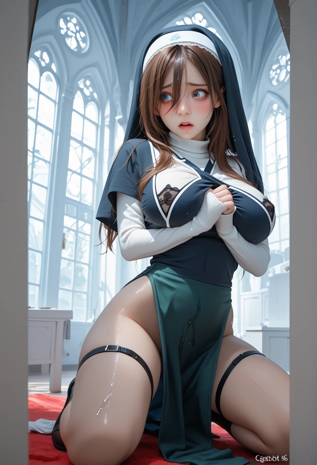 pieces fly、masterpiece、highest quality、Super detailed、High resolution、High resolution、8K portrait、Unity 8k壁紙のHigh resolutionCG、unity 8k wallpaper、cute type little:1.5、:1.5、Highly detailed CG unity 8k wallpaper、realistic、real person、cute type little、 portrait photography、shiny skin、High resolution、(16 years old:1.2)、(1 girl)、beautiful clear eyes、very detailed explanation、delicate face、nice lips、slender body、Same with big breasts thin waist、thin legs、(church:1.6)、
1 girl, cute type, perfect face, seriously, (blush:1.5),((There are a lot of people nearby:1.4))
Same with big breasts,((Sister clothing:1.2)),(((clothing lift:1.5))), (((I have nipples))), Detailed description vagina,show vagina,spread legs,spread ,((cum in vaginas:1.3))