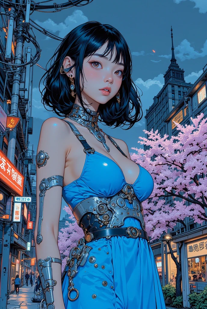 woman in evening dress,((((woman accompanied by a tiny pet dragon:1.5)))),(((1woman))),((beautiful woman)),woman,1female,((milf,mom,mature,mature woman,45 years old female,adult)),

(large breasts:1.4),saggy breasts,(((black hair:1.4,hi-top fade Haircut:1.5,hi-top fade:1.5,Mohawk:1.5))),(((blue_eyes:1.3))),intricate eyes,beautiful detailed eyes,symmetrical eyes,((fat)),(((lustrous skin:1.5,bright skin: 1.5,skin tanned,shiny skin,very shiny skin,shiny body,plastic glitter skin,exaggerated shiny skin,illuminated skin,wet legs))),(spider lower abdomen,narrow waist,wide hip,imbo body,inflated legs,detailed body,(detailed face)),

cute,slutty,seductive,erotic,(((nsfw))),evil woman, villain, ambitious look,

((strapless draped long dress)),metallic blue dress,(((deep neckline,cleavage))),((wet clothes,intricate outfit,intricate clothes,ornate outfit,ornate clothes,embroidered outfit,embroidered clothes)),

(dynamic pose:1.0),solo focus,((smug)),(centered,scale to fit dimensions,Rule of thirds),

cyberpunk city by the ocean at night, with bright neon signs and dark stormy clouds and puddles, scenery:1.25,nighttime, starry night, cosmos,Very dark night that makes the neon lights stand out, very bright neon lights,nighttime, starry night, cosmos,

highres, sharp focus, (ultra detailed, extremely detailed), (photorealistic artwork:1.37),(extremely detailed CG unity 8k wallpaper),((synthwave background theme)),(((vibrant colors))),(intricate background),(masterpiece),(best quality),