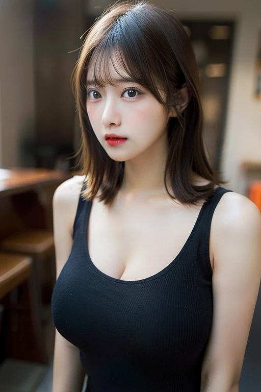 Tabletop,    Highest quality, shape, Very detailed, finely, High resolution, 8k wallpaper, 完璧なダイナミックな構shape, finelyて美しい目,  Natural Lip, Tank top, Big Breasts, Cleavage, whole body, Navel exposed, Random sexy poses