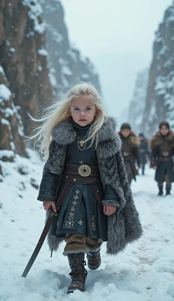viking boy kneeling in the snow