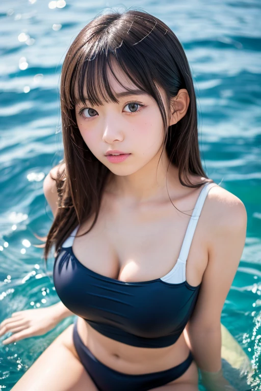 (Best-quality, Masterpiece, Ultra-High-Resolution, (Photorealistic:2.1), Raw Photo, depth of field, professional lighting, perfect anatomy, extremely details), 1girl, 15-years-old, the most famous Japanese idol, (extremely cute face like the most popular Japanese idol, ((extremely cute and extremely big eyes)), extremely beautiful hair, extremely beautiful skins), extremely cute long-eyelashes, extremely cute lips,
(swimming in the sea),
((wearing bikini with cute-design)),
(feeling unusually sexually aroused, want to have sex right now):1.6)