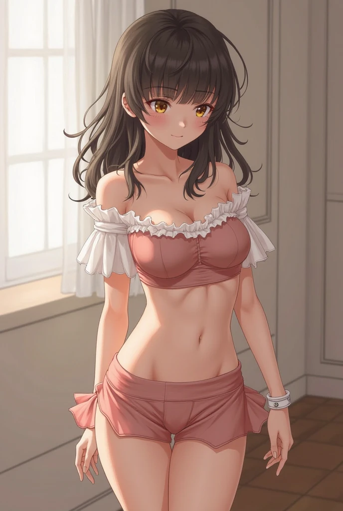 ((masutepiece, Best Quality, hight resolution, nffsw, Perfect Pixel, 4K, nffsw, nffsw))), 1girl in, Single, Solo, Beautie、full body seen、 ((Middle Wave Hair, Bangs, Brown hair)), ((Brown-eyed, Beautiful eyelashes, Realistic eyes)), ((Detailed face, Blushing:1.2)), ((Smooth texture:0.75, Realistic texture:0.65, Photorealistic:1.1, Anime CG style)), medium breasts, Dynamic Angle, Perfect body, (Santa Claus Costume、Red knitted hat、red and white off shoulder sweater、red and white flared skirt、Black garter stockings,、luxury hotel christmas party、(Pink floral panties、pink bra)、、、(())、Very embarrassing panic smile、、