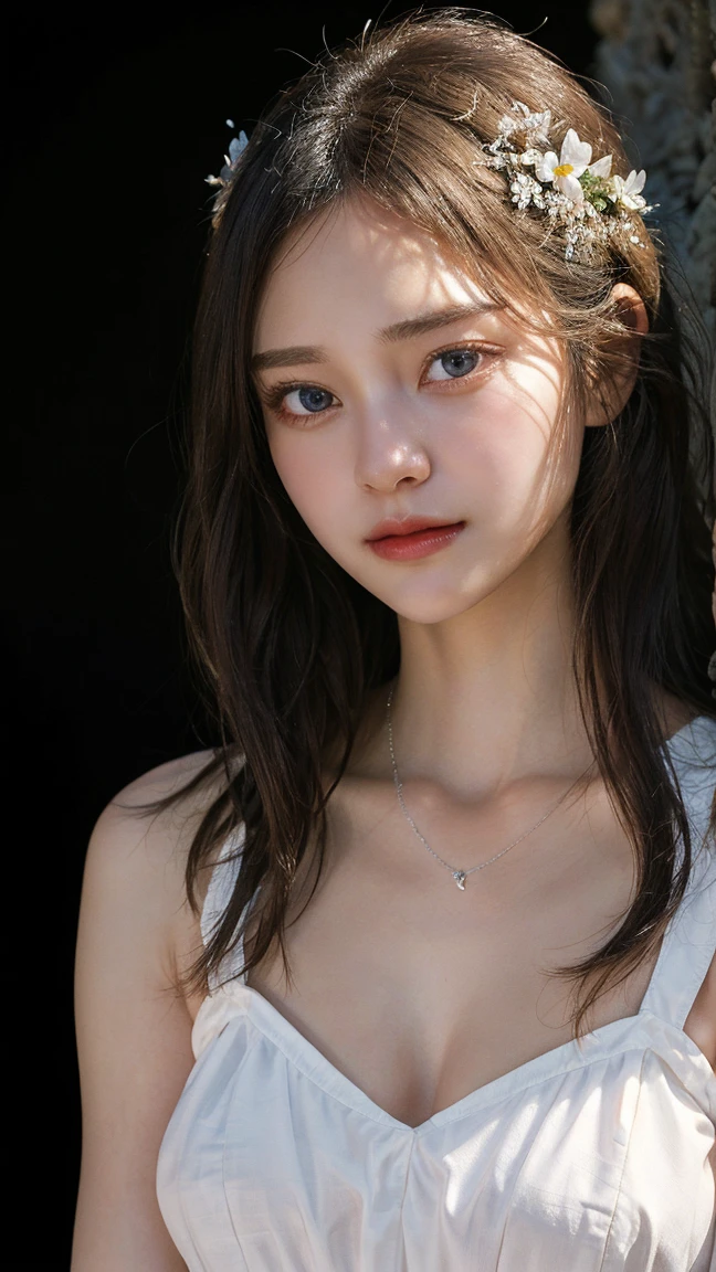 seed:381696201,((from above:1.2)),((Highest quality, 8K, masterpiece: 1.3)), rich: 1.2, pretty girl 1, nipple erection, perfect beauty: 1.4, t-shirt, half pants, randall color: 1. 1, very Detailed face and skin texture, Fine-grained, Double eyelids, Beautiful white skin, ,Top quality, Super high res, You,1Girl,One,_Shiny_skin,Iris,Necklace, ((brown hair)),(lips)), Eyelashes, Bangs, Processing, Correction, Gloss, Pores, Skin texture, Big tits, Smile, Walk in park, ((Close up:1.1))