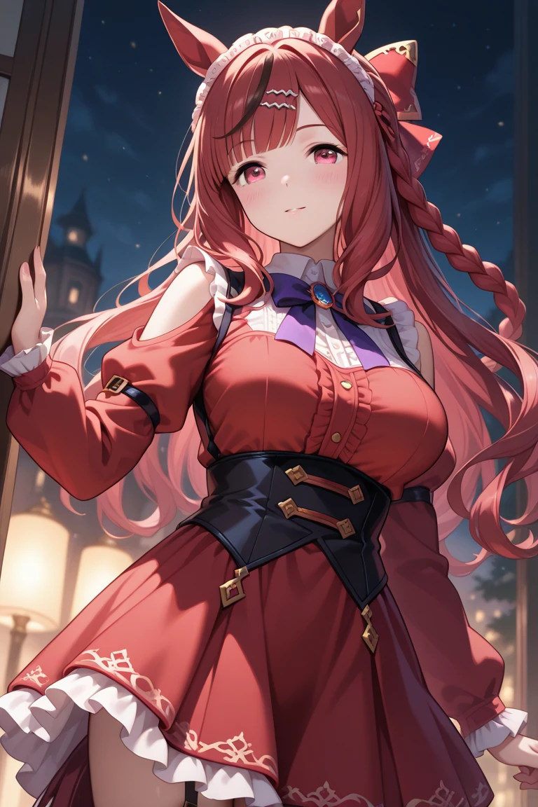 {{{{masterpiece, realistic, extremely detailed, intricate details, sharp focus, 8K, highres, depth of field, absurdres, high quality facial shadowing, dynamic shadowing, cinematic lighting, perfect lighting}}}}, best quality, asian qualities, {facing viewer}, {front view}, {hands behind back}, {solo}, beautiful young girl, {{{extremely detailed girl, perfect anatomy, perfect body, {glowing skin}}}}, {{{beautiful-detailed vibrant ruby red angle halo}}}, {{{beautiful-detailed luscious hip-length vibrant dark brown to ruby red hair}}}, {{{luscious multi-layered hair}}}, {beautiful-detailed facial structure}, {detailed beautiful face}, {detailed face:1.33}, {{cute face}}, {{sexy face}}, {{beautiful-detailed eyes}}, big eyes, {{{{detailed glowing ruby red eyes}}}}, {{{{high-detailed sharp clear unclouded vibrant white eye pupils}}}}, {{{{vibrant eye colors}}}}, {{detailed small boobs}}, {{breast apart}}, {{slim arms}}, {{{{beautiful-detailed fingers}}}}, {{slim waist}}, {{slim legs}}, {detailed facial expressions}, {{visible blushing}}, {{tsundere}}, {{flustered expression}} {{slightly opened mouth}}, fashion, dating outfit, {{{beautiful-detailed dark-brown beret}}}, {{vibrant-colored scarf}}, {{{beautiful-detailed blood red scarf}}}, {{{beautiful-detailed fluffy beige knitted cashmere sweater}}}, {{{beautiful-detailed red and brown checkered scarf}}}, {{{{beautiful-detailed white knee-warmer socks}}}}, {{{detailed dark-brown fluffy boots}}}, {{sitting on a bench next to a window on a snowy evening}}, {{{enhanced background}}}, {{moonlight shining through the window on a cold dark night}}