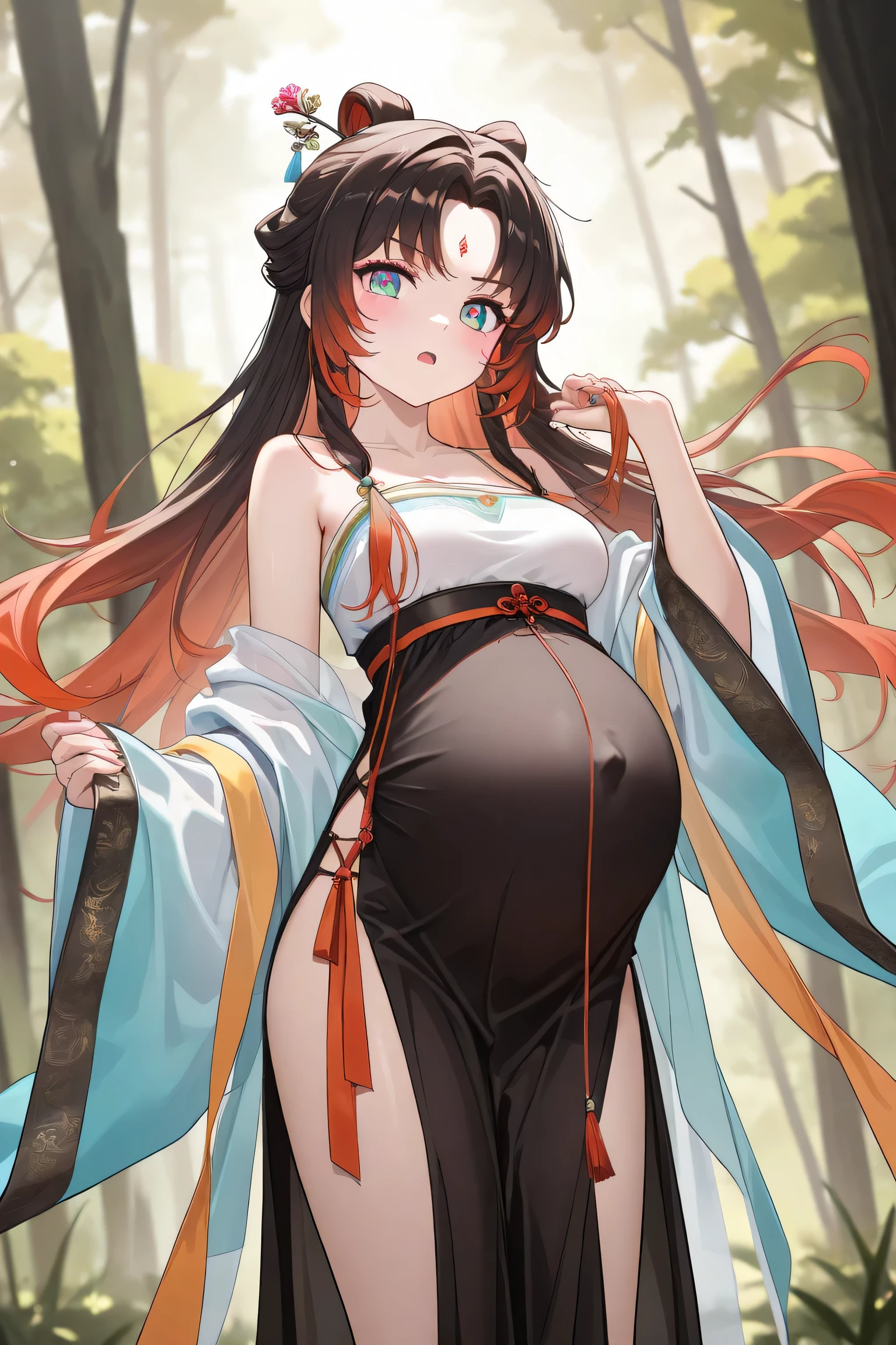 A woman wearing a cheongsam, she has a jiggly fat round belly, Her belly was big and round, hyperrealistic full figure, Japanese goddess, trending on cgstation, potbelly, Voluptious body, Pregnant belly, giant stunning goddess shot, trending at cgstation，Big breasts Thin waist，tatical clothes，Tangled in tentacles，Obscene lines