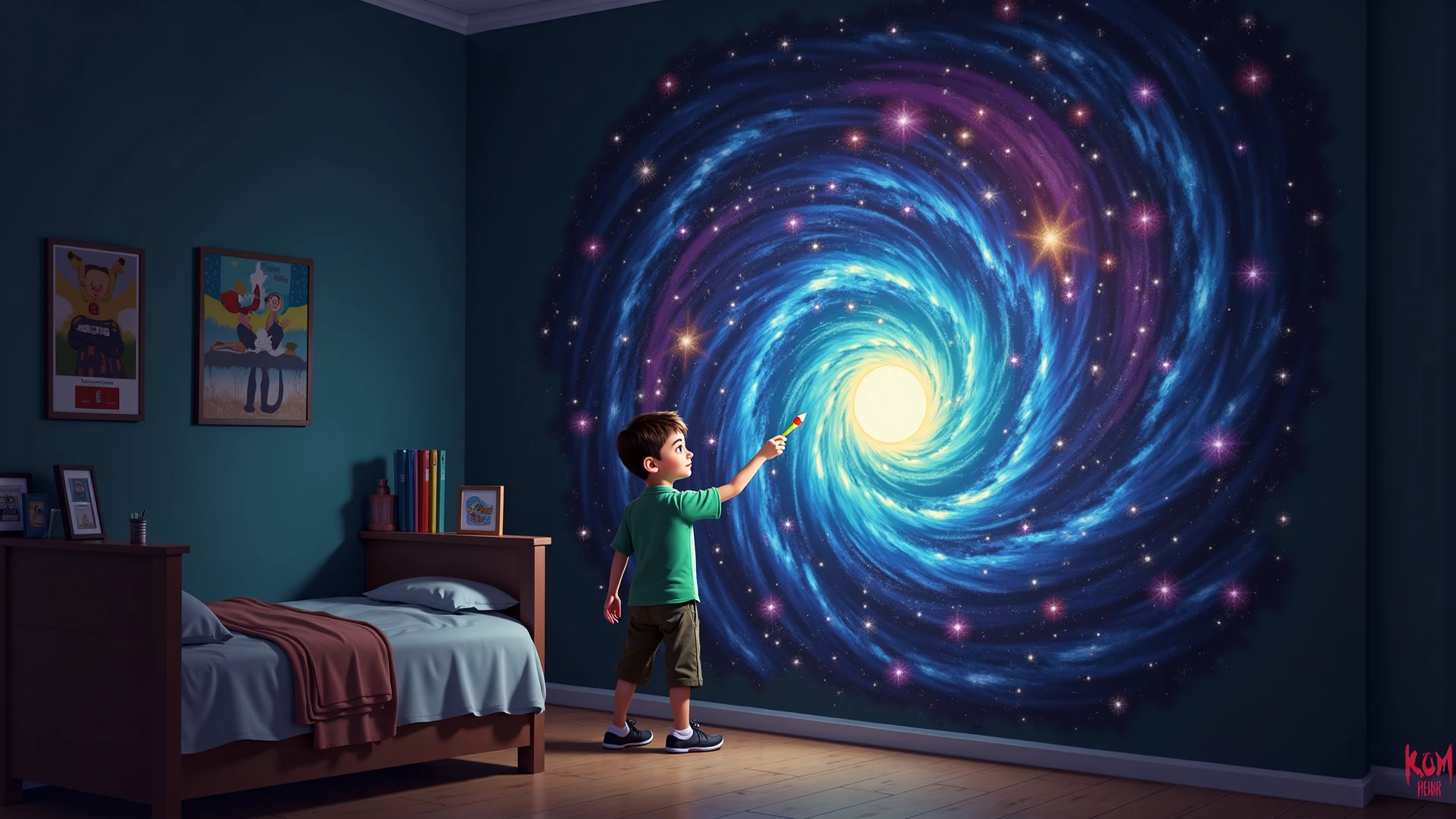 8K rendering, masterpiece, ultra realistic, ultra detailed, little boy opening his wardrobe and seeing a portal to another world all blue in the moonlight with bright blue particles coming out of it --auto --s2