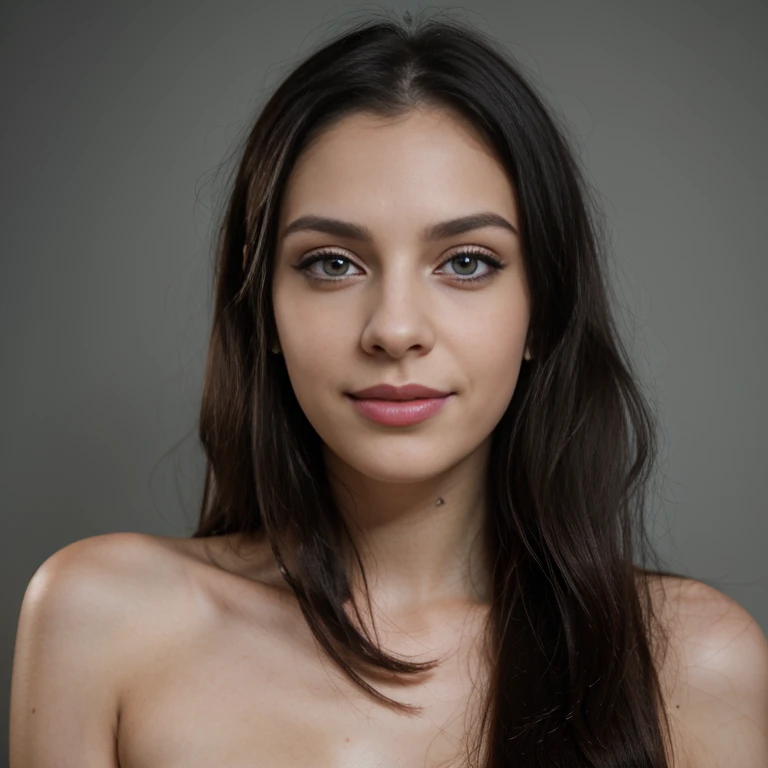 Pretty Lady,, dark make-up, Hyper detailed photography, smooth light, head and breast portrait, cover,, best quality, (detailed beautiful face, detail skin texture, ultra-detailed body:1.1) brown hair, Hazel Eyes 18 Years Teen, naked, fit and athletic, muscular thighs, feeling satisfied