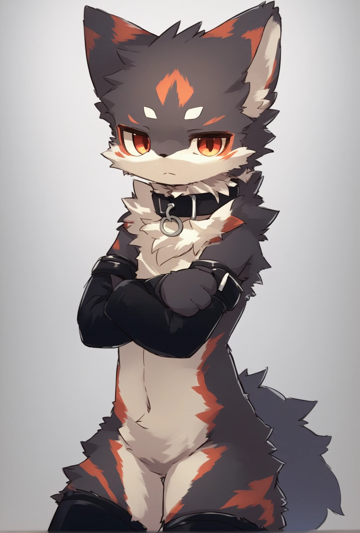 masterpiece, character focus, Solitary, Hairy male wolf, Black and gray fur, Golden Eyes, Black hair, nude, Young Style, Young Boy,muscular,Slim ,cell-shaded, vector,Line Art, Concept Art, full-body shot, Multiple facial photos, White background, Character Reference Form