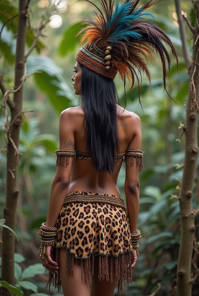 a sexy brown voluptuous big ass, freaky big booty, indigenous girl, wearing accesories in the arms and legs, wearing loincloth, at the jungle, posing sexy, artistic composition, masterpiece art