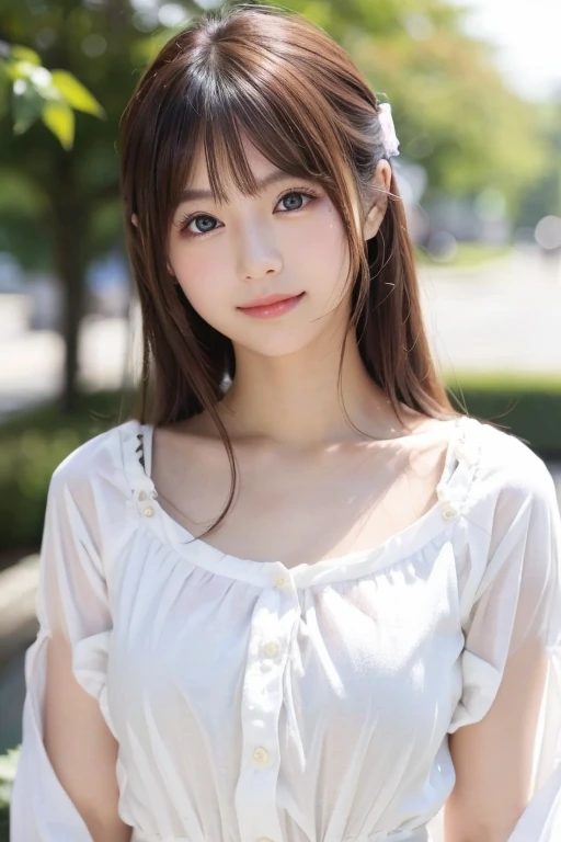 リアルな写真image quality、８ｋimage quality、(Completely naked、show me your clit、Show me your pussy、Show beautiful genitals、Full body nude、Spread your legs wide、M-shaped splits、Beautiful nipples:1.6)A woman is standing in the forest, Beautiful Japanese woman&#39;s face, Realistic young gravure idol, Cute realistic portrait photos, A neat and beautiful girl model, cute beautiful face, Attractive Japanese woman、soft and gentle smile、Fine and beautiful eyes、Slightly large chest、Brunette medium long hair、Professional Lighting