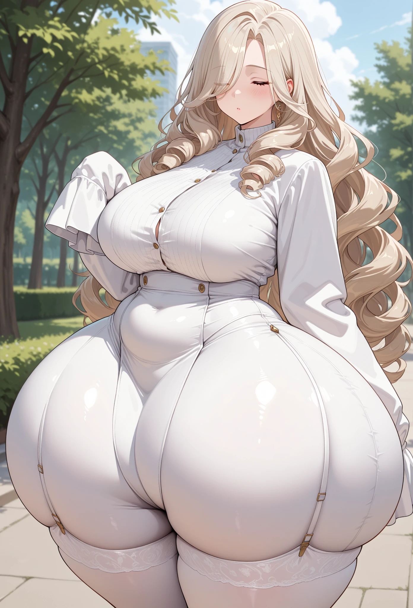 young elf girl, blue eyes, blue Pullover, black long skirt, whole body to see, smiled, excited, moans, blond long hair, (( very wide hips)), (((colossal Thighs, gigantic thighs, very huge thighs, very big thighs))), sexy pose, wet clothes