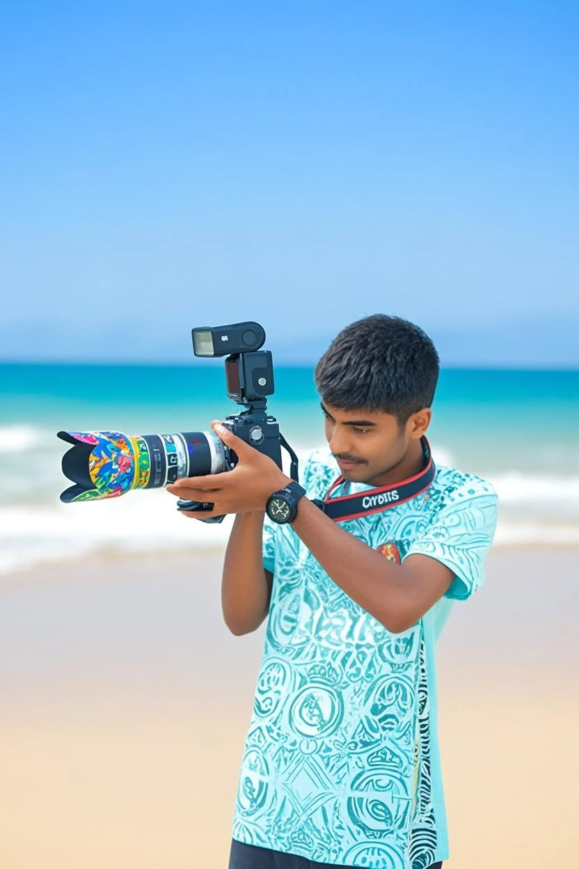 photorealistic, best quality, masterpiece, extremely detailed, sexy, homoerotic, extremely handsome, 20 year old muscular latin man, muscular, (surprised expression), takes your photo with a DSLR camera, by the pier, extremely romantic atmosphere, perfect face, perfect fingers, perfect hands, perfection