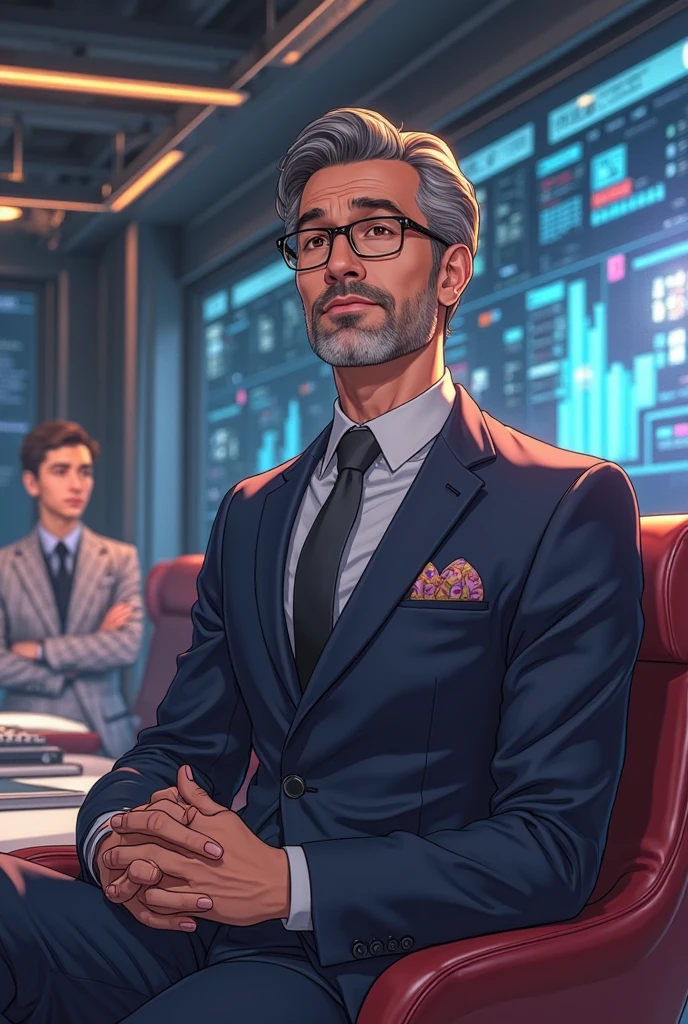 League, (men in tuxedos, arms crossed on chest), poker, income, dark blue background, (numbers, charts), realism, (high-quality digital concept art, CG artist, 8K character renderings) --auto --s2
