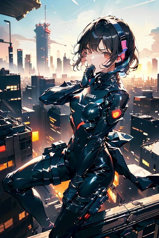 highest quality, table top, ultra high resolution, (realistic: 1.4), RAW photo, 1 asian girl, black hair, Glossy skin, 1 Mechanical Girl, (Super realistic details)), portrait, global illumination, shadowy, contrast, octane rendering, 8K, super sharp, big, Exposed raw skin, Metal, intricate decorative details, very intricate details, realistic light, CG trends, towards the camera, neon details, mechanical limbs, blood vessels connected to tubes, mechanical vertebrae attached to the back, mechanically attach the cervical vertebrae to the neck, sitting, Wires and cables connecting to the head, gundam, small led lamp. --automatic