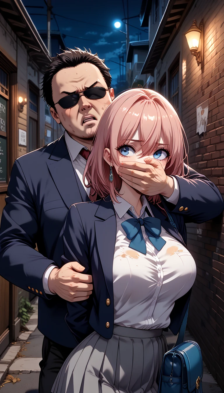 Several adult men in suits、A girl wearing a cute pink bra and cute pink underwear is hugged from behind、Caressing her bra、The girl is surrounded by men with rifles.、Office at work、During the fire、A girl pushes her underwear aside and has sex with an older man in a reverse cowgirl position、Everyone climaxes and sweats profusely