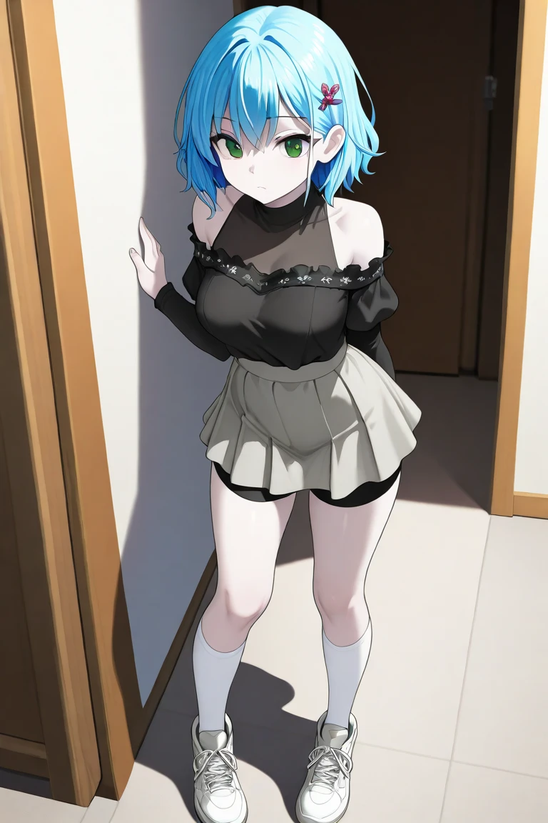 (mejor calidad, obra maestra:1.2), 1 chica, (((obra maestra))), (((cuerpo completo))), (((correr))), de primera calidad, de primera calidad, high details ray tracing ray tracing girl small breasts blue hair white pink eyes in dress Gothic short skirt white panties with long stockings in room anatomía prefecta excelente calidad 8k