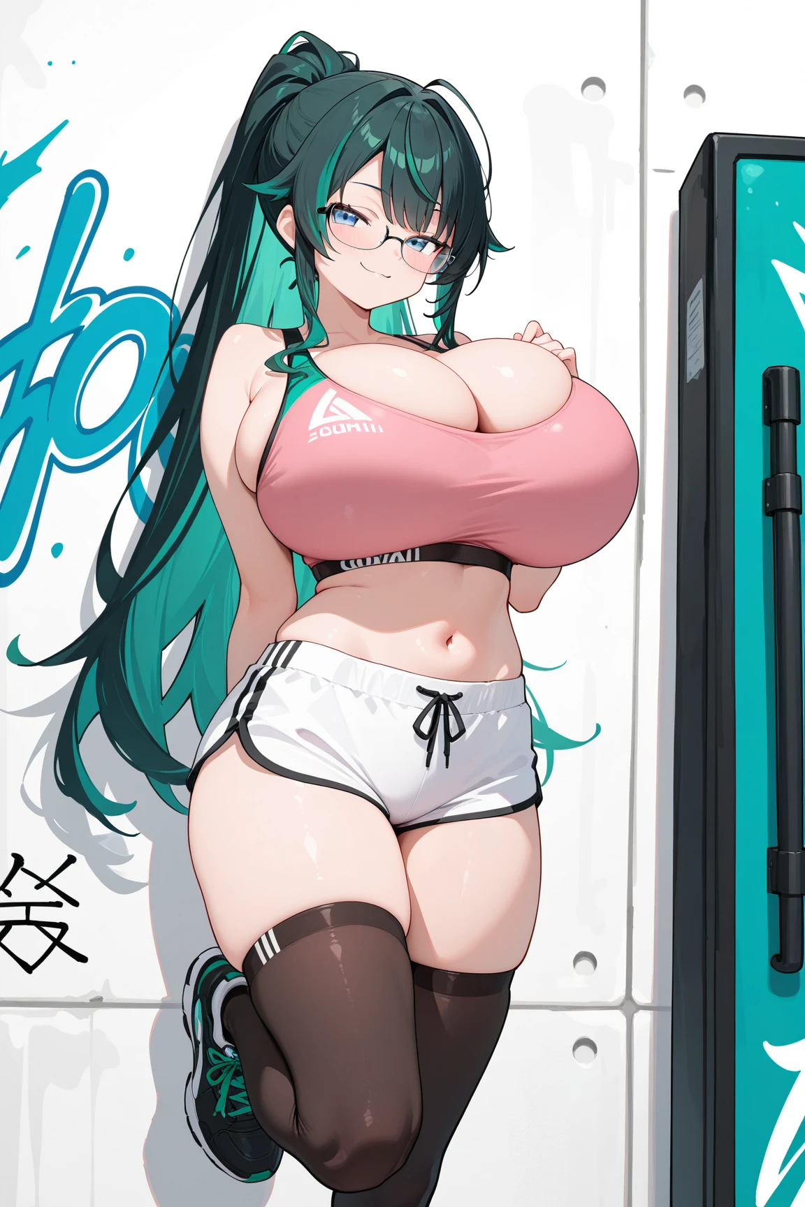 Standing Boys in background,matsuura kanan, striped bikini, topless, bracelet, sexy, in arcade, areola slip,sweating,(sweat drops), soaked in sweat, netorare ,solo,fat, in public, earrings, sitting, one leg up, cum on breasts,(cum on face:1.3)