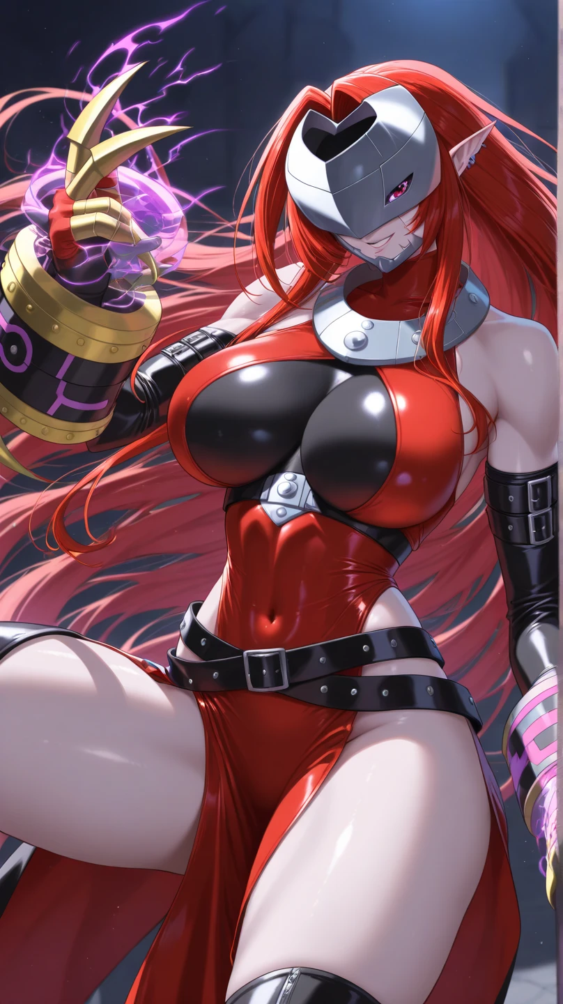 masterpiece, best quality,8k wallpaper, cowboy shot,nishikino maki,red hair, purple eyes, fishnet bodysuit, castlevania style ,pink pasties, ninja mask, night,submissive pose , elbow gloves, skindentation ,on ground,on back, defeated , breasts apart , pee dripping on ground , corpse,dead,death 