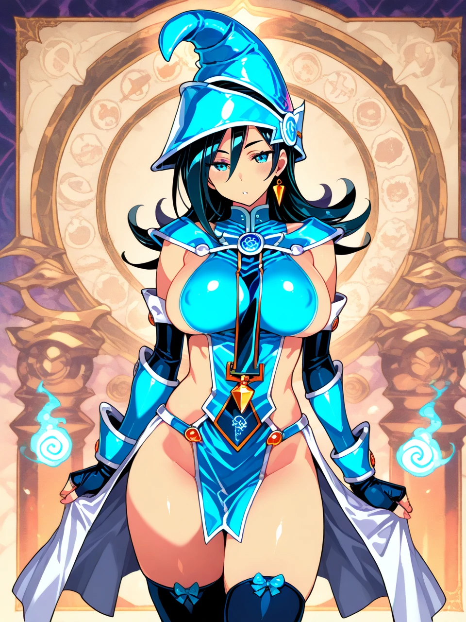 1girl,solo, breasts ,nipple, rosemary, blue hair, long ponytail, midriff, lipstick ,forehead mark , skull, mini skirt ,cape,
, Halloween night , pubic hair, nsfw, vaginal, (((sex))), aroused, , ((spread pussy))