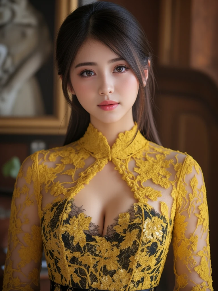 A most beautiful and thin 22 years old Asian muslimah girl wears shiny golden floral print Lycra turtleneck unitard catsuit covered with beautiful patterns.She always wearshiny golden floral print Lycra dancewear hijab.She has beautiful cheeks on her face.