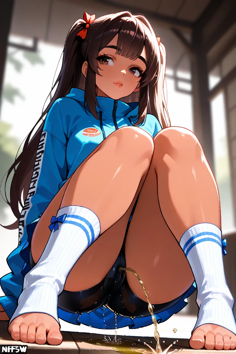 (masterpiece, best quality:1.2),illustration,8k,hd,1girl,solo, long hair,single braid, shigure, ahoge, brown hair, blue eyes, braid, hair ornament, hair over shoulder, long hair, single braid, hair flaps, gym storeroom