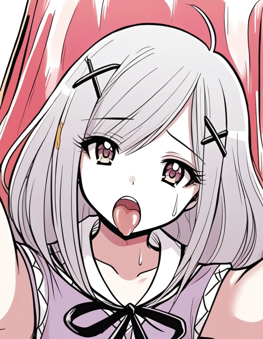 score_9, score_8_up, score_7_up, score_6_up, score_5_up, score_4_up, BREAK ,open_mouth,????????_gesture,FellatioGesture,heart-shaped eyes,upper body,blunt bangs,Gray Hair,Yellow Eyes,ponytail,very big breasts