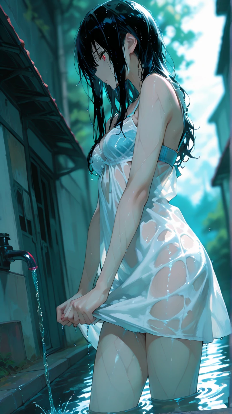 girl, detailed eyes, sweat, steam, medium breast, nsfw, shy, looking at viewer, light smile, 