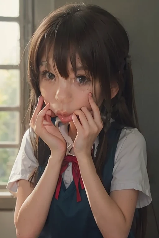 score_9,score_8_up,score_7_up,1 japanese girl, short hair,large breasts, sailor suit,dark blue collar,white shirts,long sleeve,((ahegao,bukkake)),(open mouth:2),(((cum in mouth,cum in hair,cum facial))), from above,looking at viewer,light smile, Restroom,Restroom[pony diffusion V6 is trained by PurpleSmartAI:100],