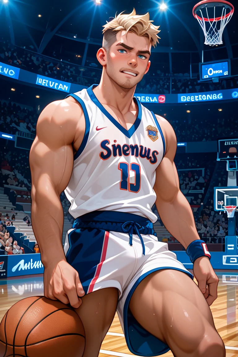 NO PANTS, CLOSED UP DETAILED, basketball player, playing basketball, wearing soaked basketball shirt, pull off shirt, ABS EXPOSED, Very wet body, very wet, basketball court court, wearing socks, naked just wearing red soaked micro men g-string, Showing off his very hairy armpits, Slim fit body, teenager body, Shota, very cute boy face, 15 years old boy, baby face, young kids, Very young teenager boy, Amazing basketball court scenery, in the middle of Crowded basketball court court, he only wear Tiny see through red micro g-string, crowded people, very hot sunny day, summer, dirty and wet court,  he wore a very small transparent see through thong covering half of his big hard dick, dickprint, Sweat dripping all over the body, sweat covering all over the body, Full body photo, wearing Very tiny thong, Proudly showing off his sweaty very hairy armpits to audience in music concert area, completely naked just wearing thin Tiny white thong, very young boy, Cinematic soft lighting illuminates a stunningly detailed and ultra-realistic handsome korean male supermodel, ultra messy curly hair, clear honey eyes, captivating perfect smile, sensual, hot man, insanely handsome, showing off his sweaty body, very sixpack muscular body build, slender, toned, full body, 8k, photography, masterpiece, detailed face, detailed eyes, sexy, beautiful abdomen and beautiful legs and a detailed big hard bulge, expression of ecstasy, excited, slim, detailed eyes and lips, sixpack and fit body. Image quality is of the highest standard, with ultra-detailed features and a realistic appearance. The colors are bright and vibrant, enhancing the overall aesthetic. The lighting is soft and natural, casting a soft glow on the boy, don't merge body's