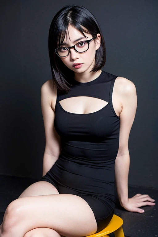(masterpiece), (8k, best quality, high resolution), (ultra-detailed, realistic), (anatomically correct),
((from head to thighs)), (Standing), (No background),
(1woman), (looking at viewer), ((Pick up the hem of the dress with both hands so that your navel is visible)), ((show all the navel)), (A Japanese woman, 30 years old and 155cm tall),
(black hair), (straight hair), (short hair style), ((bob cut)), (hair behind ears),
(wear glasses), ((black cell frame glasses)),
((Wear a navy blue spaghetti strap dress)), ((Mini length dress with a simple design and minimal decoration)),
(wear panties), ((white panties)),
(Create a detailed image of the eye),
(Her impression is pure, clean and kind.),
((A captivating smile, just showing a few teeth.)),